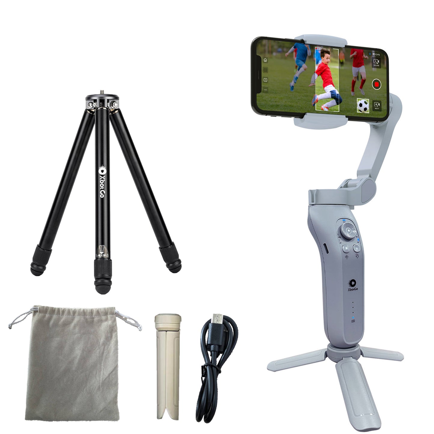 【限定セット販売】自動追跡型AIジンバル(スマートフォン連動)&メーカーオリジナル三脚(高さ1メートル)